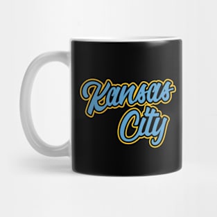 Vintage Kansas City Baby Blue And Yellow Script For KCMO Locals Mug